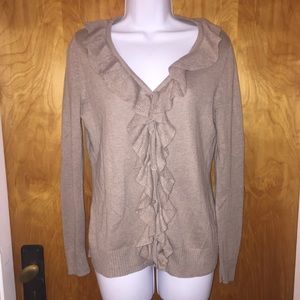 Tan Ruffled St John’s Bay Cardigan Sweater Size Small